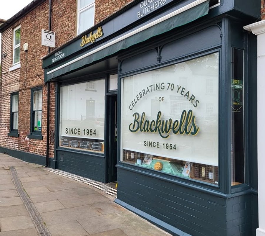 Blackwells Quality Butchers shopfront painted charcoal grey