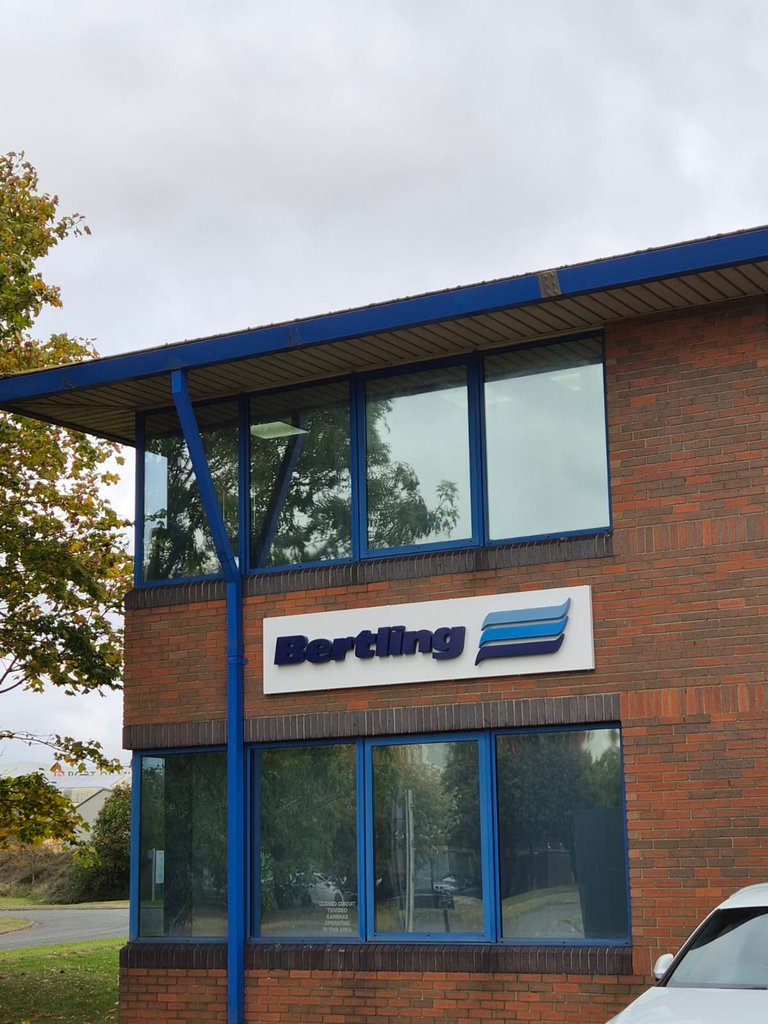 Bertling office exterior showing the company's blue logo and brand colours