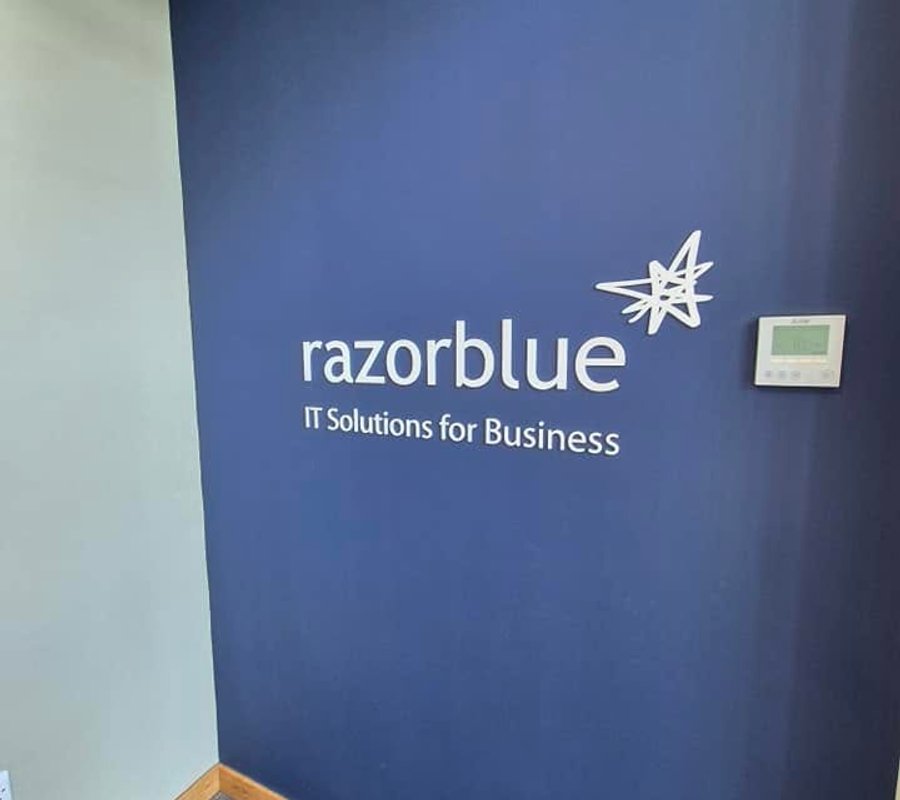 Painted Razorblue office feature wall