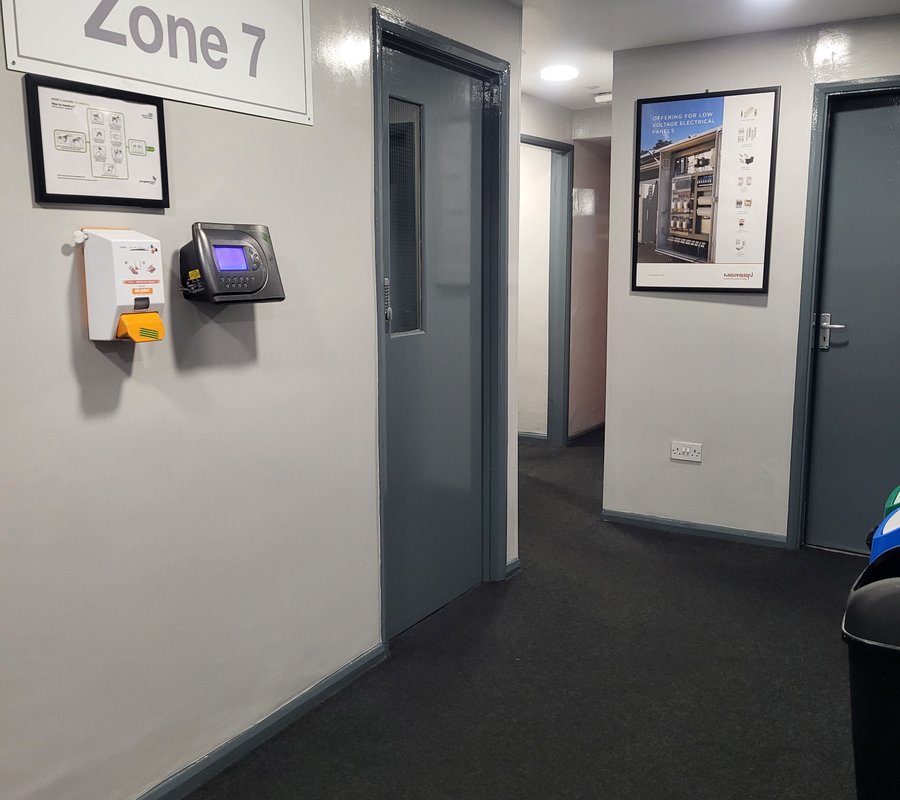 Freshly decorated industrial workplace corridor