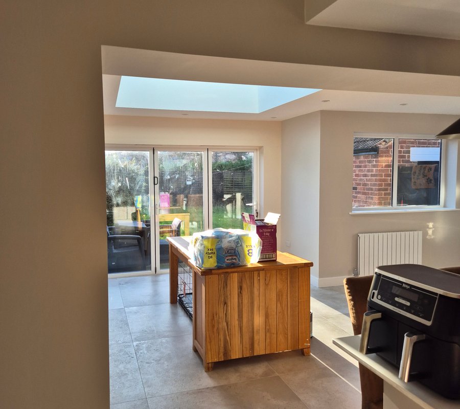 Finished neutral kitchen and dining extension